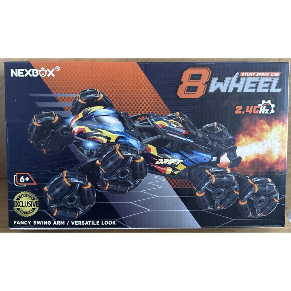 NEXBOX Cool 8 Wheel Hand Controlled RC Spray Stunt Car *box has some damage
